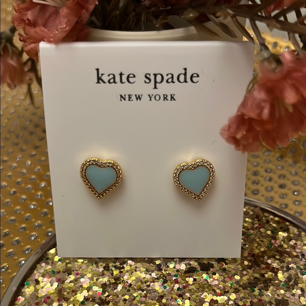 Kate Spade Gold and Blue Heart Earrings